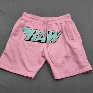 RAW Own‎ The Now Pink Sweat Shorts Womens Medium Chenille Graphic Wing Logo